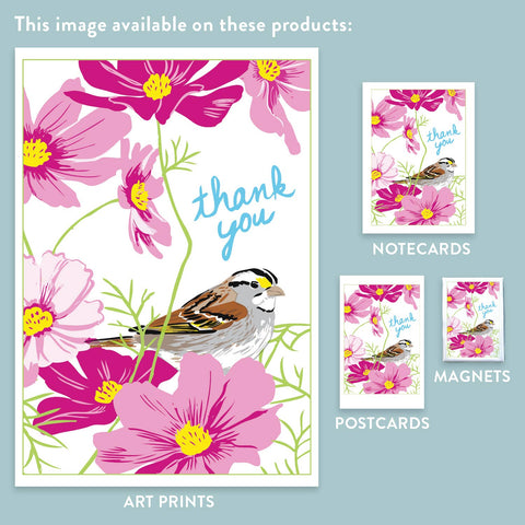 RTY-223 White-Throated Sparrow & Cosmos - Thank You
