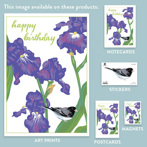 RHB-187 Junco & Iris - Happy Birthday
