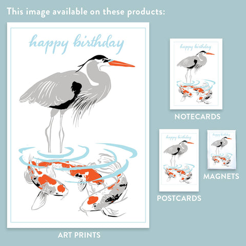 RHB-168 Heron & Koi - Happy Birthday