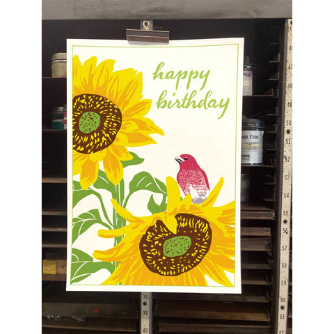 RHB-141 Purple Finch & Sunflower - Happy Birthday