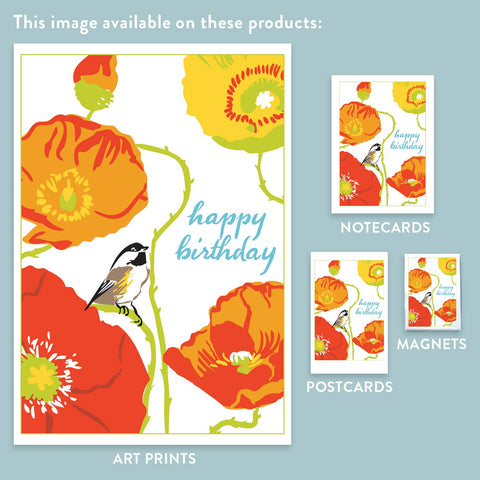 RHB-01 Chickadee & Poppies - Happy Birthday