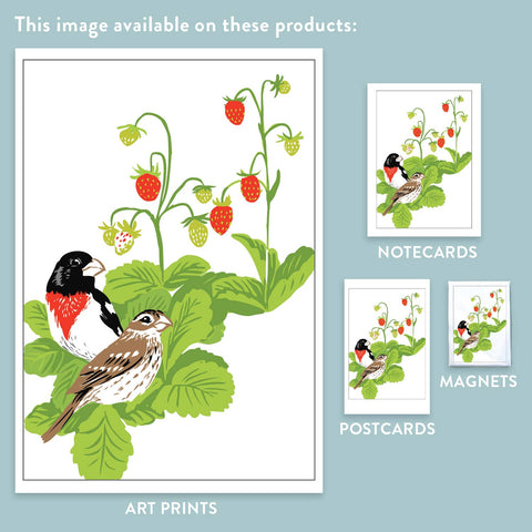 RBI-113 Rose Breasted Grosbeaks & Strawberries