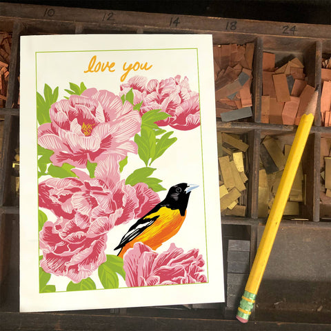 RLO-212 Baltimore Oriole & Peonies - Love You