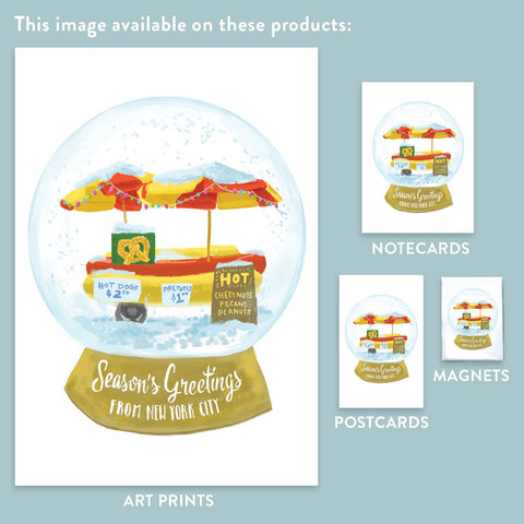 RHO-9137 New York City Hotdog Cart Snowglobe - Season's Greetings