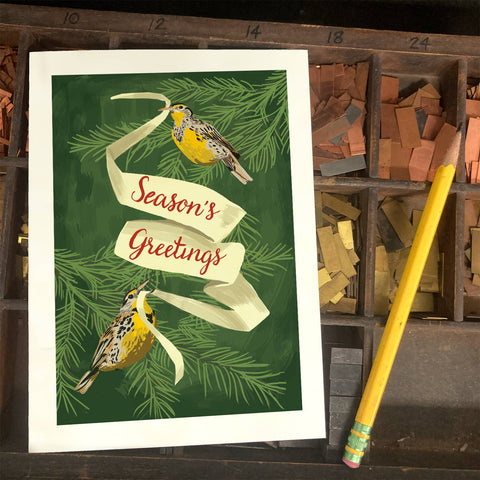 RHO-9107 Meadowlarks and Banner - Season's Greetings
