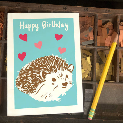 RHB-78 Hedgehog & Hearts - Happy Birthday