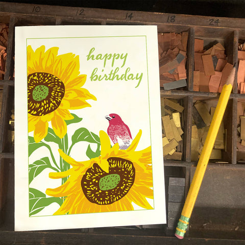 RHB-141 Purple Finch & Sunflower - Happy Birthday