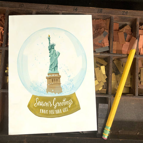 RHO-9120 Statue of Liberty Snowglobe - Season's Greetings