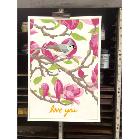 RLO-225 Tufted Titmouse & Magnolia - Love You