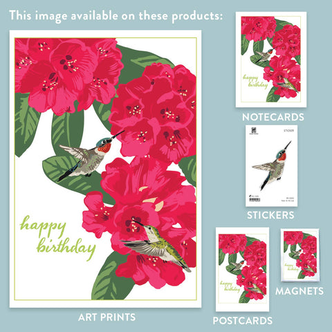 RHB-203 Hummingbirds & Rhododendron - Happy Birthday