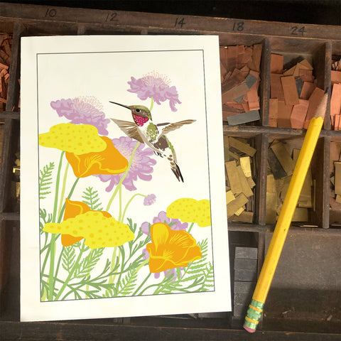 RBI-221 Hummingbird & Garden Flowers