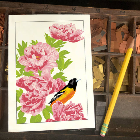 RBI-212 Peonies & Baltimore Oriole