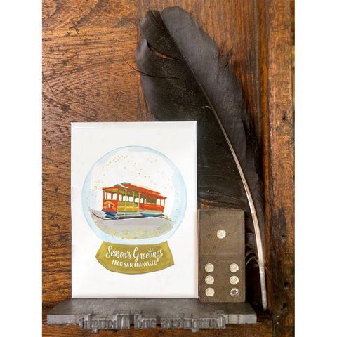 RHO-9115 Cable Car Snowglobe - Season's Greetings