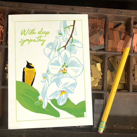 RSY-185 Hooded Warbler & Orchids - With Deep Sympathy