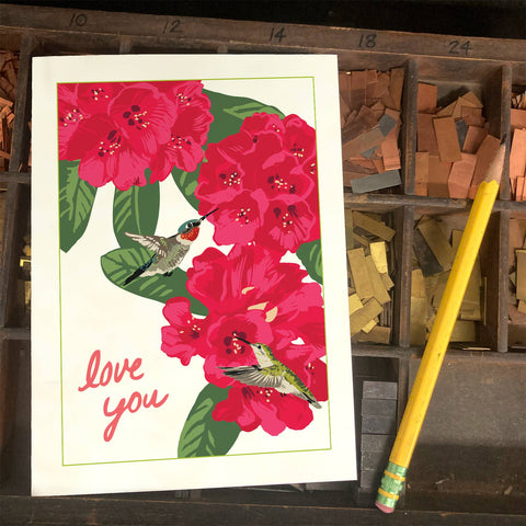 RLO-203 Hummingbirds & Rhododendron - Love You