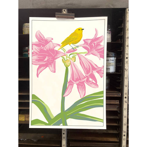 RBI-238 Yellow Warbler and Amaryllis