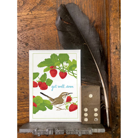 RGW-220 Bewick's Wren & Strawberries - Get Well Soon
