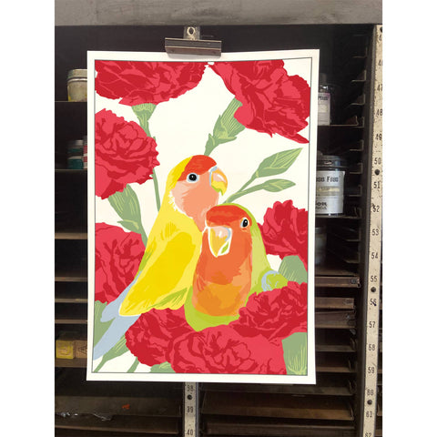 RBI-9146 Love Birds and Carnations