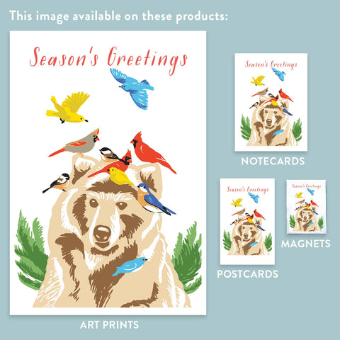 RHO-9135 Bear and Birds - Season's Greetings
