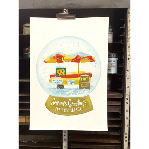 RHO-9137 New York City Hotdog Cart Snowglobe - Season's Greetings