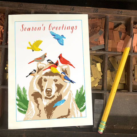 RHO-9135 Bear and Birds - Season's Greetings