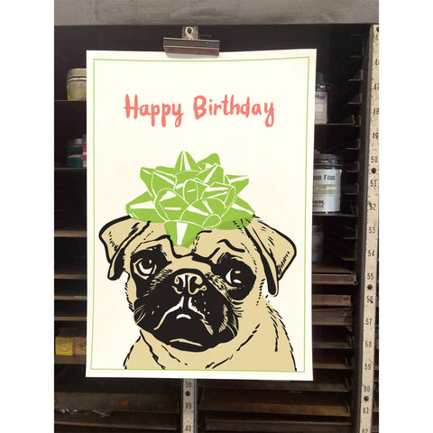 RHB-9008 Pug with Bow - Happy Birthday