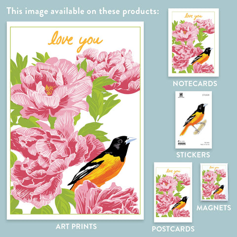 RLO-212 Baltimore Oriole & Peonies - Love You