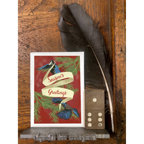 RHO-9109 Blue Jays and Banner - Season's Greetings