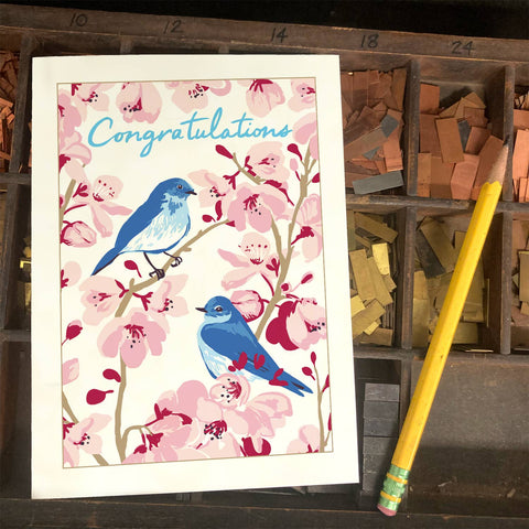 RCO-45 Bluebirds & Cherry Tree - Congratulations / Wedding