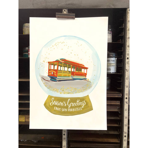 RHO-9115 Cable Car Snowglobe - Season's Greetings