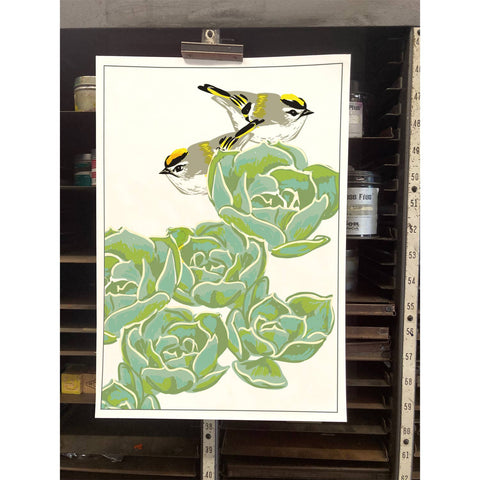 RBI-121 Golden-Crowned Kinglet & Succulents