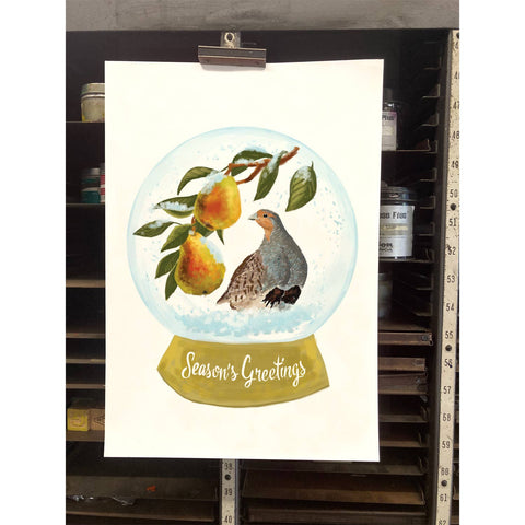 RHO-9138 Partridge Pear Tree Snowglobe - Season's Greetings