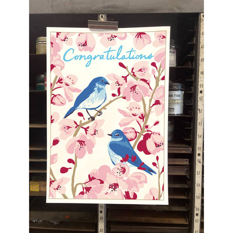 RCO-45 Bluebirds & Cherry Tree - Congratulations / Wedding