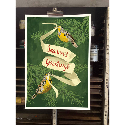 RHO-9107 Meadowlarks and Banner - Season's Greetings