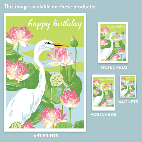 RHB-188 Egret & Lotus - Happy Birthday