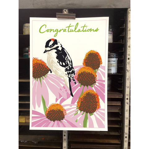 RCO-219 Downy Woodpecker & Coneflower - Congratulations