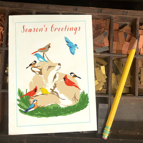 RHO-9134 Fox and Birds - Season's Greetings