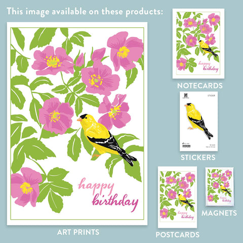 RHB-200 Goldfinch & Roses - Happy Birthday