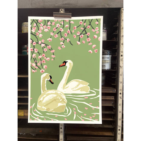 RBI-133 Swans & Cherry Blossoms