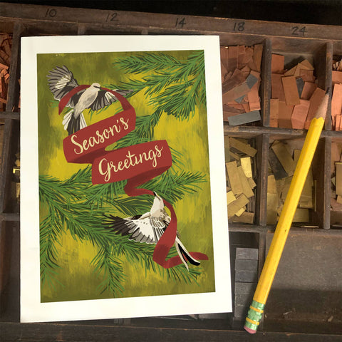 RHO-9108 Mockingbirds and Banner - Season's Greetings