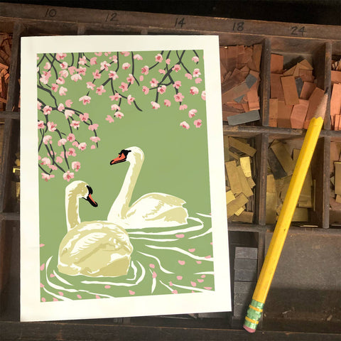 RBI-133 Swans & Cherry Blossoms