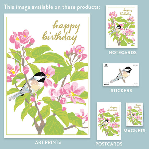 RHB-207 Chickadee & Apple Blossom - Happy Birthday