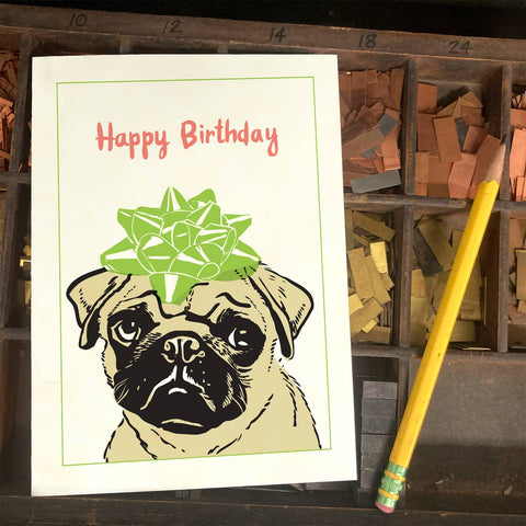 RHB-9008 Pug with Bow - Happy Birthday
