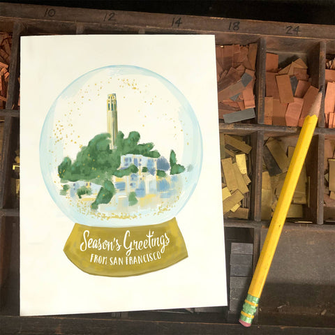 RHO-9116 Coit Tower Snowglobe - Season's Greetings