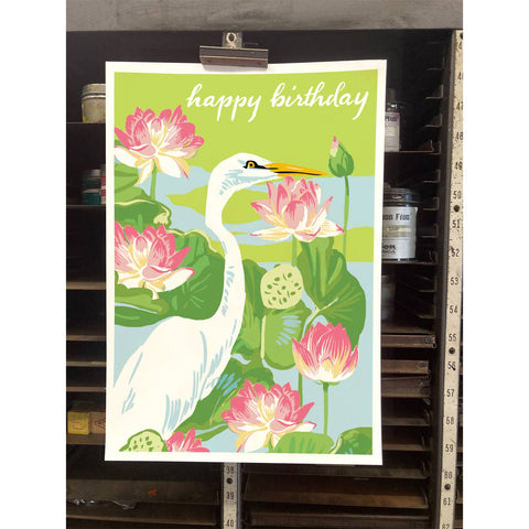 RHB-188 Egret & Lotus - Happy Birthday