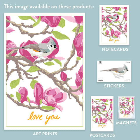 RLO-225 Tufted Titmouse & Magnolia - Love You