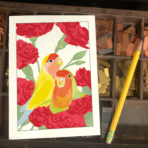 RBI-9146 Love Birds and Carnations
