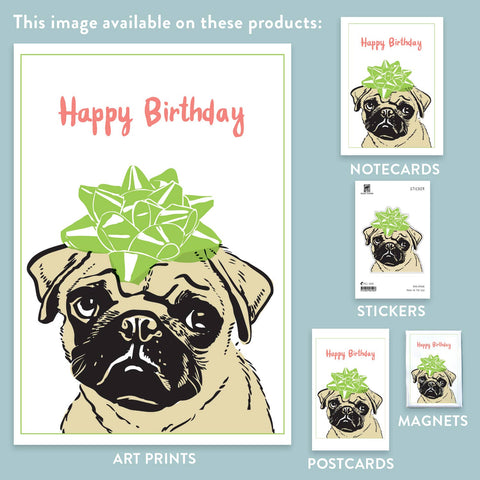 RHB-9008 Pug with Bow - Happy Birthday