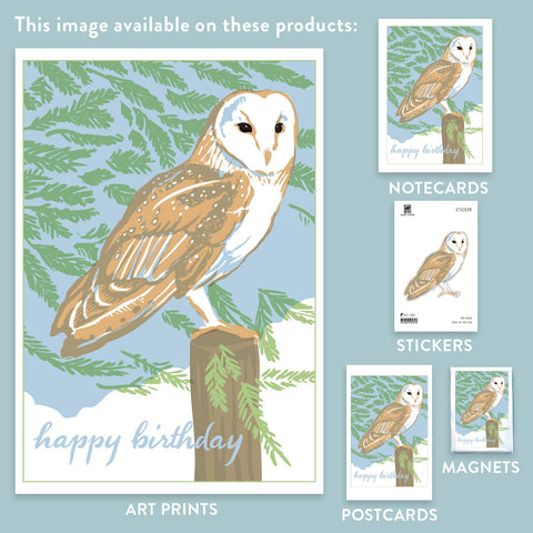 RHB-102 Barn Owl & Redwood - Happy Birthday
