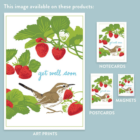 RGW-220 Bewick's Wren & Strawberries - Get Well Soon
